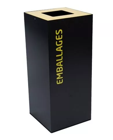 Poubelle de tri - design TERAFLEX 40L - JAUNE EMBALLAGES - Corps Gris Manganèse - Marquage sérigraphie - station de tri