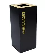 Poubelle de tri - design TERAFLEX 40L - JAUNE EMBALLAGES - Corps Gris Manganèse - Marquage sérigraphie - station de tri