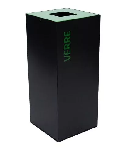 Poubelle de tri - design TERAFLEX 40L - VERT VERRE - Corps Gris Manganèse - Marquage sérigraphie - poubelle de tri sélectif,