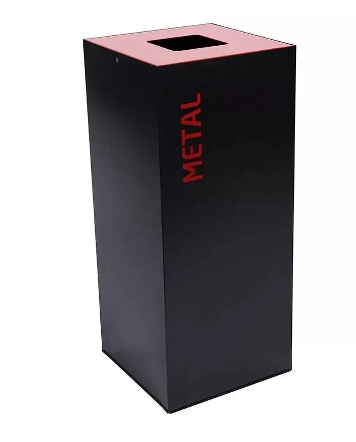 Poubelle de tri - design TERAFLEX 40L - ROUGE METAL - Corps Gris Manganèse - Marquage sérigraphie - corbeille recyclage bureau,