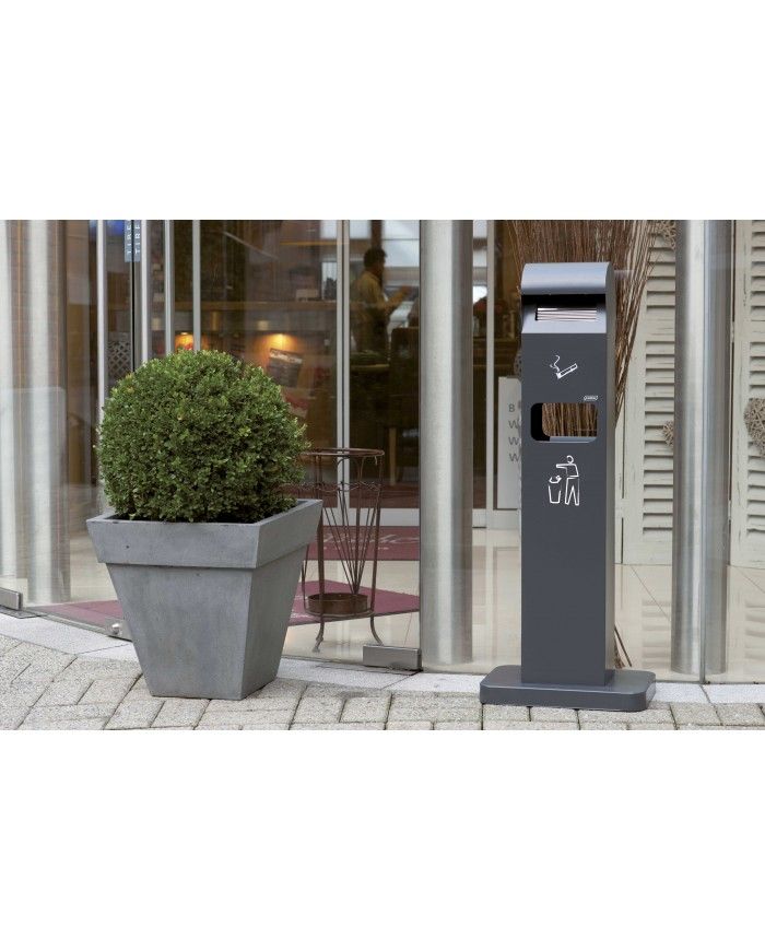 Poubelle de tri - Cendrier poubelle sur pied avec corbeille TERAMEG 600 - tri des déchets professionnels, corbeille recyclage