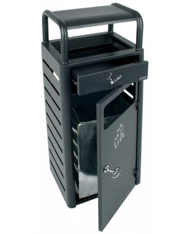 Poubelle de tri - Cendrier poubelle sur pied avec corbeille TERAMEG 990 - station de tri moderne, corbeille recyclage bureau,