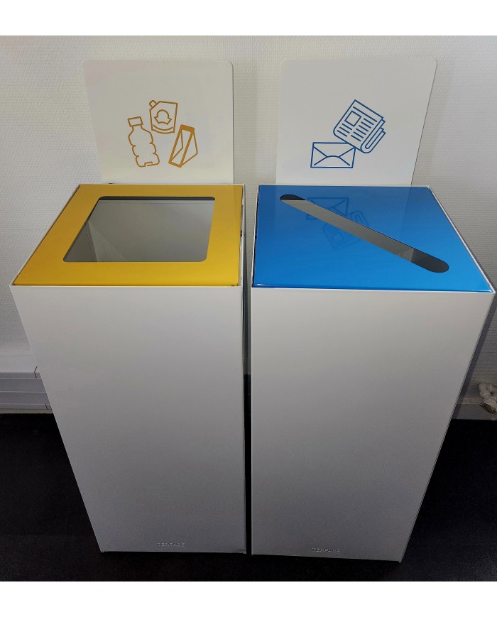 Poubelle tri sélectif design TERAFLEX 65L - BLEU PAPIER - Corps Blanc - Sans Marquage