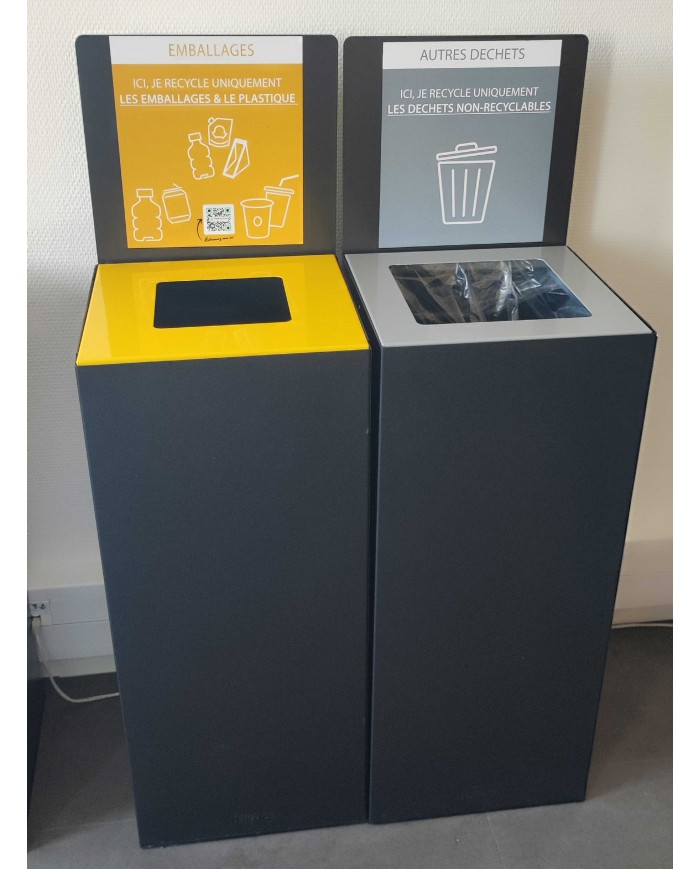 Poubelle tri sélectif design TERAFLEX 65L - JAUNE EMBALLAGES - Corps Gris Manganèse - Sans marquage