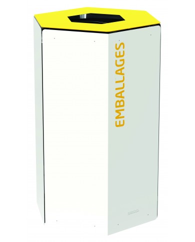 Poubelle tri sélectif design TERAHEX 50L - JAUNE EMBALLAGES - Corps Blanc