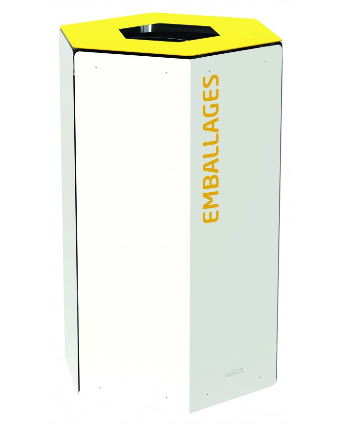 Poubelle tri sélectif design TERAHEX 50L - JAUNE EMBALLAGES - Corps Blanc