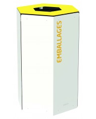 Poubelle tri sélectif design TERAHEX 50L - JAUNE EMBALLAGES - Corps Blanc