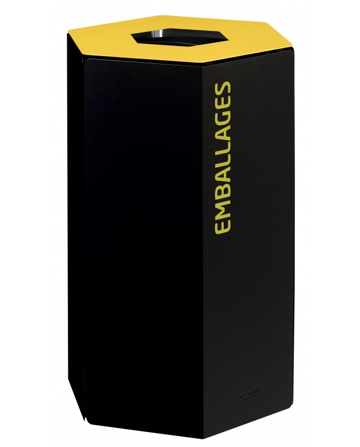 Poubelle tri sélectif design TERAHEX 50L - JAUNE EMBALLAGES - Corps Gris Manganèse