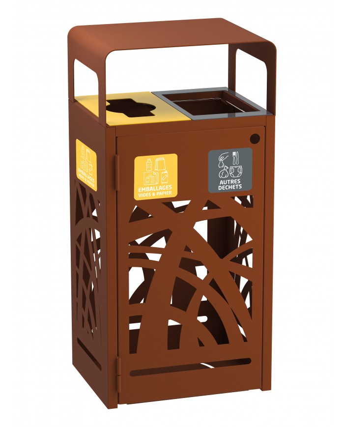 Poubelle tri sélectif TERABEL 2 x 60 L - Corten Mat - Extérieur