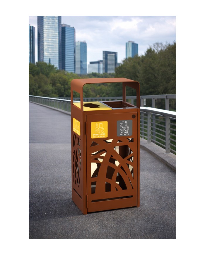 Poubelle tri sélectif TERABEL 2 x 60 L - Corten Mat - Extérieur