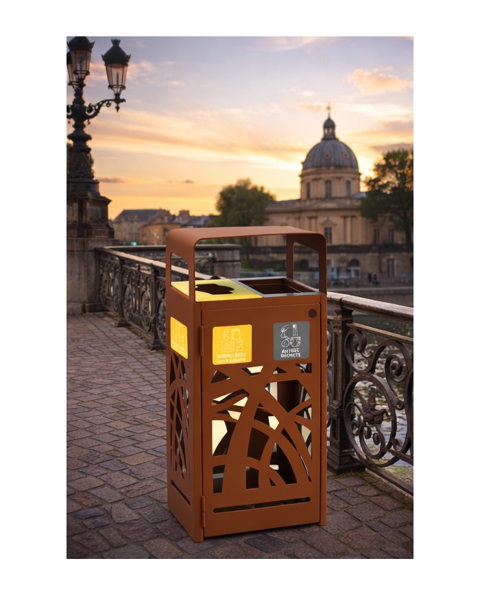 Poubelle tri sélectif TERABEL 2 x 60 L - Corten Mat - Extérieur