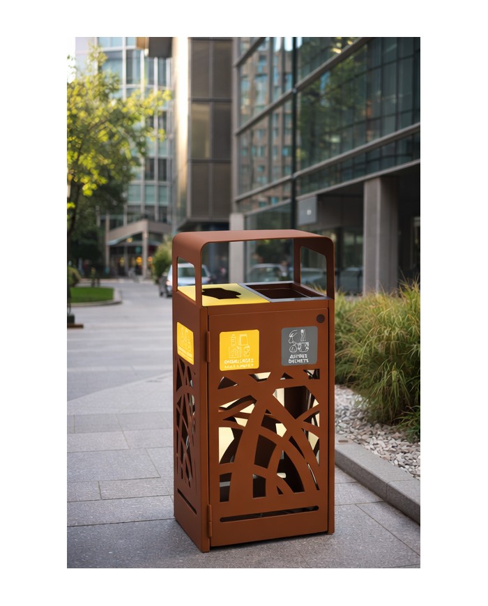 Poubelle tri sélectif TERABEL 2 x 60 L - Corten Mat - Extérieur