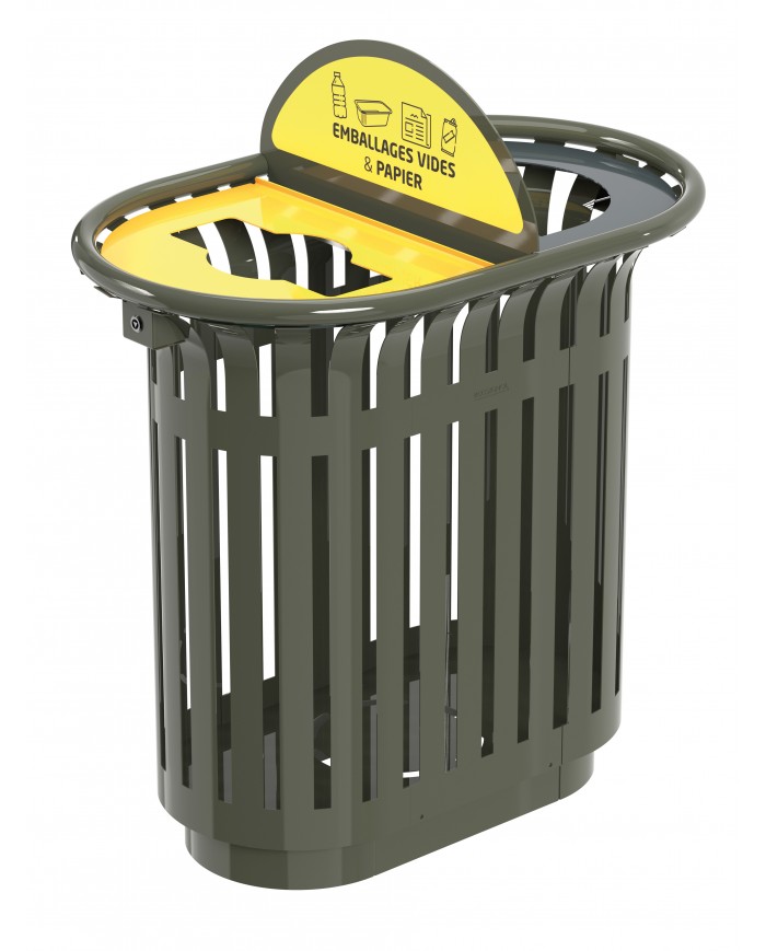 Poubelle tri sélectif TERALIP 2 x 60 L - Avec Totem - Vert Olive - Extérieur